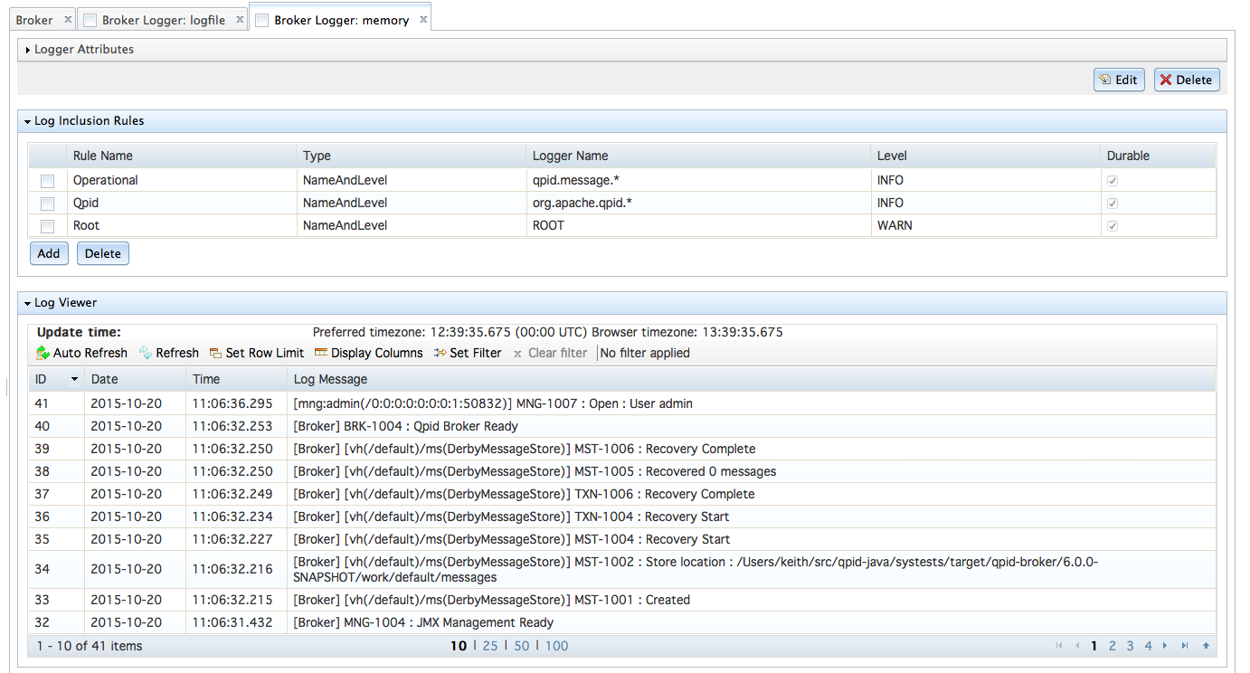 Viewing a memory logger